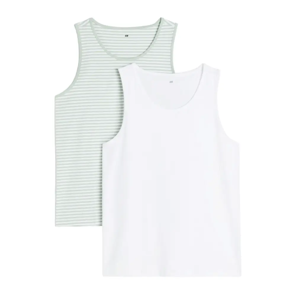 

Майка H&M 2-pack Regular Fit, белый/светло-зеленый