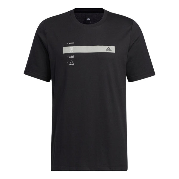 Футболка Adidas Stripe Printing Sports Short Sleeve Black T-Shirt, Черный футболка adidas plant full print sports gym short sleeve black t shirt черный