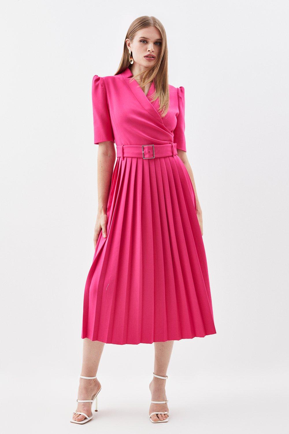 Компактное платье миди Forever с эластичным вырезом и запахом и поясом Karen Millen, розовый