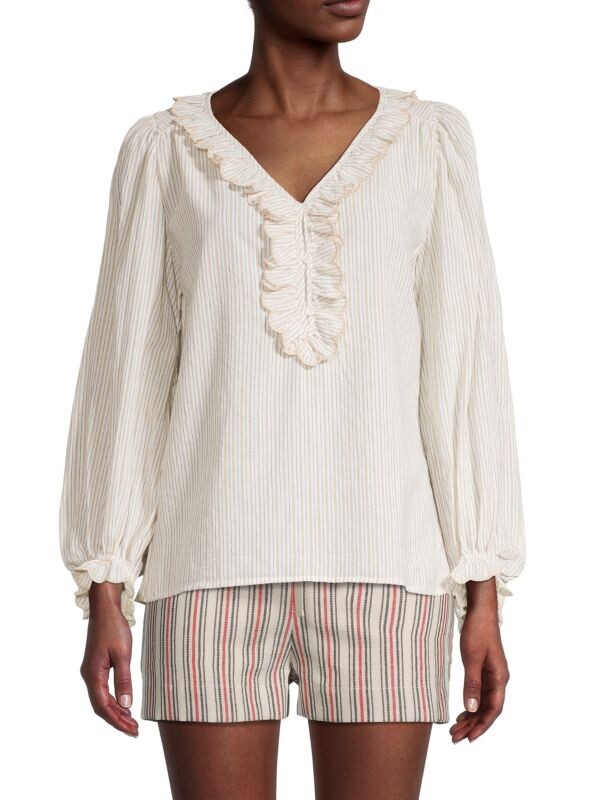 

Топ в Тонкую Полоску Max Studio с длинными рукавами, cream pinstripe