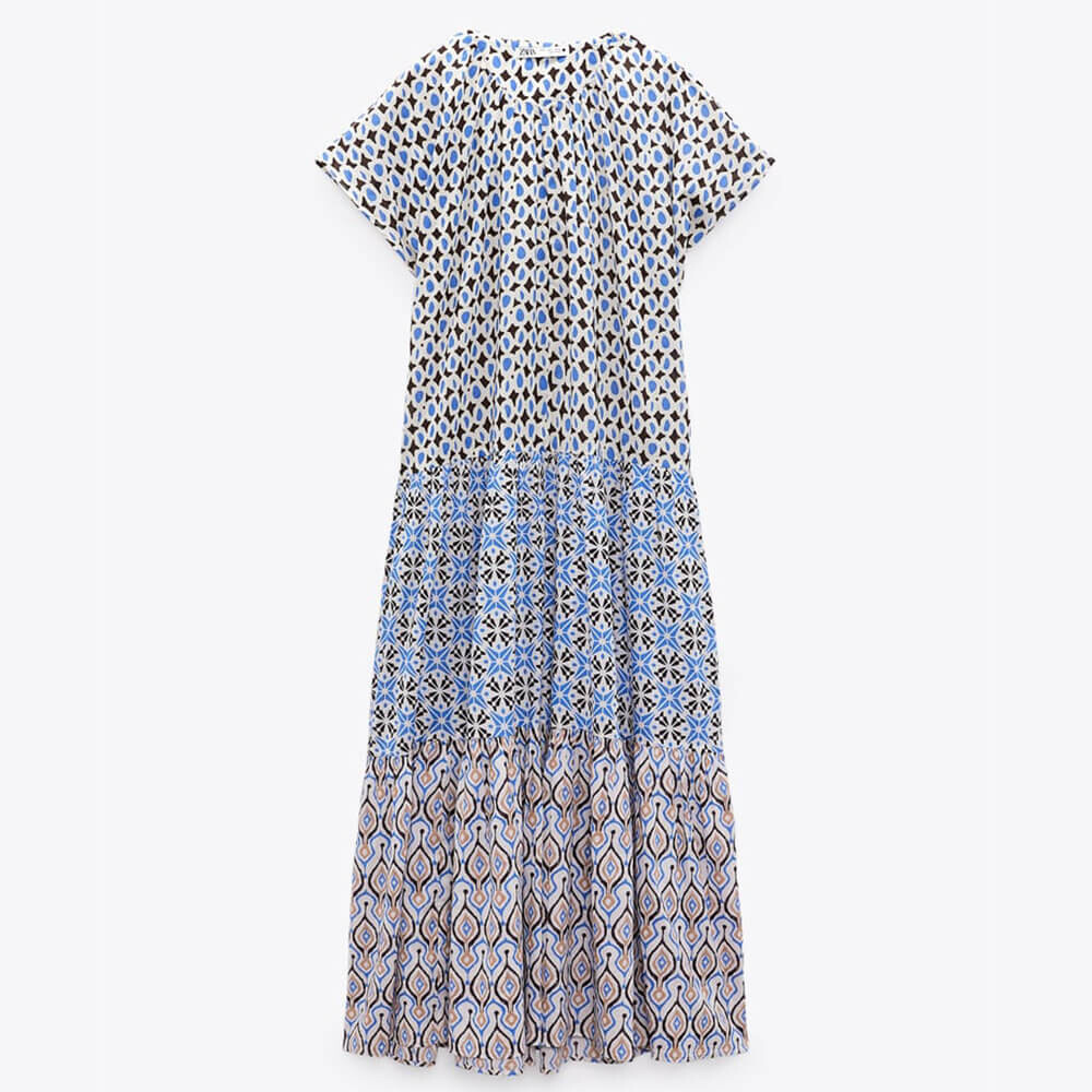 

Платье Zara Patchwork Midi, бежевый/синий