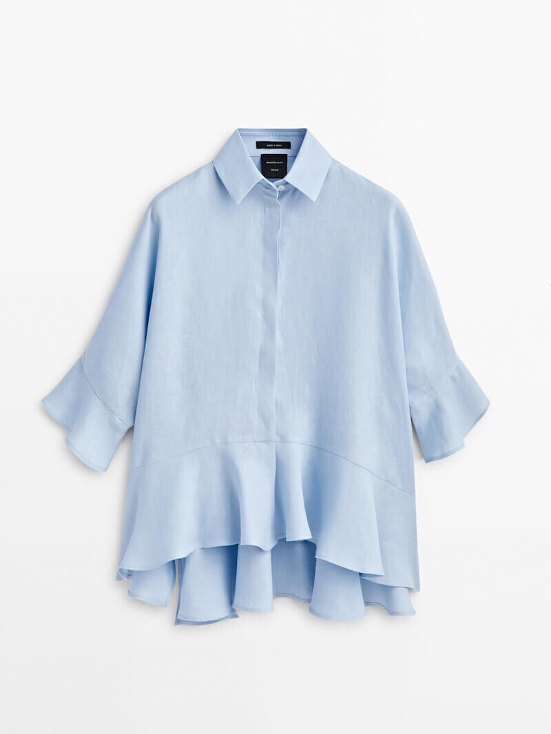 

Рубашка Massimo Dutti Peplum Linen - Studio, голубой