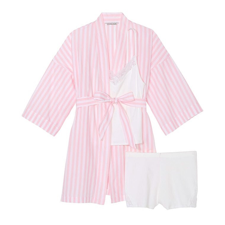 

Пижамный комплект Victoria's Secret Cotton, 3 предмета, белый, розовый