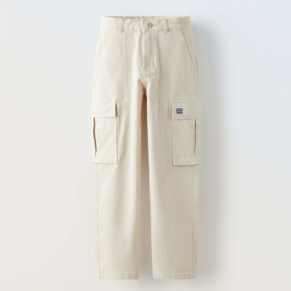 

Брюки-карго Zara Label Detail, экрю