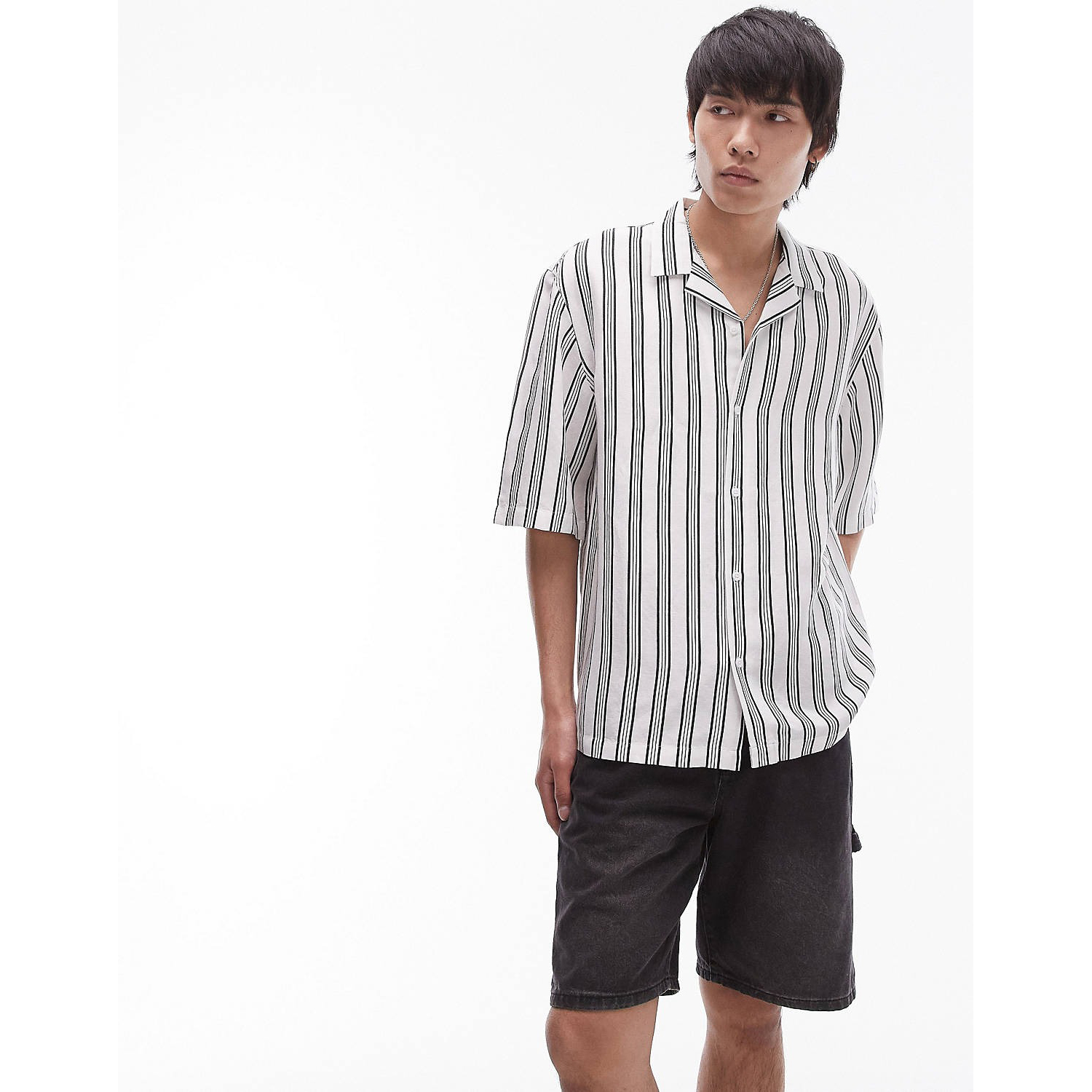 Рубашка Topman Short Sleeve Relaxed Linen Mix Stripe, белый кардиган в полоску с короткими рукавами