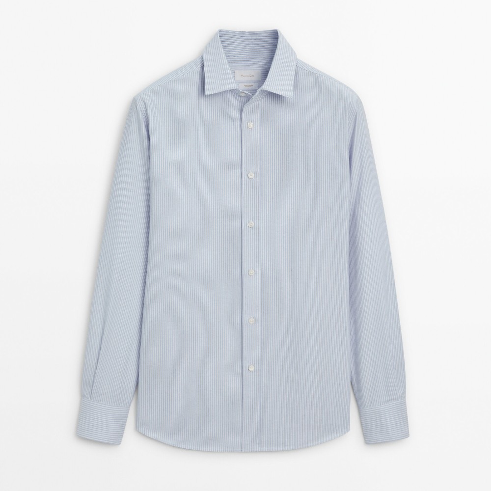 полосатая рубашка стандартного кроя из хлопковой пряжи Рубашка Massimo Dutti Striped Regular Fit Micro Oxford, голубой