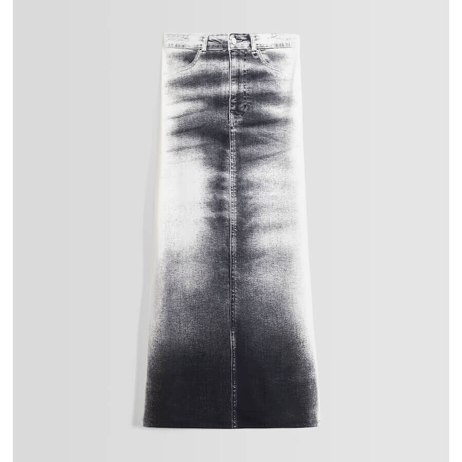 

Юбка Bershka Faded-Effect Midi, черно-белый