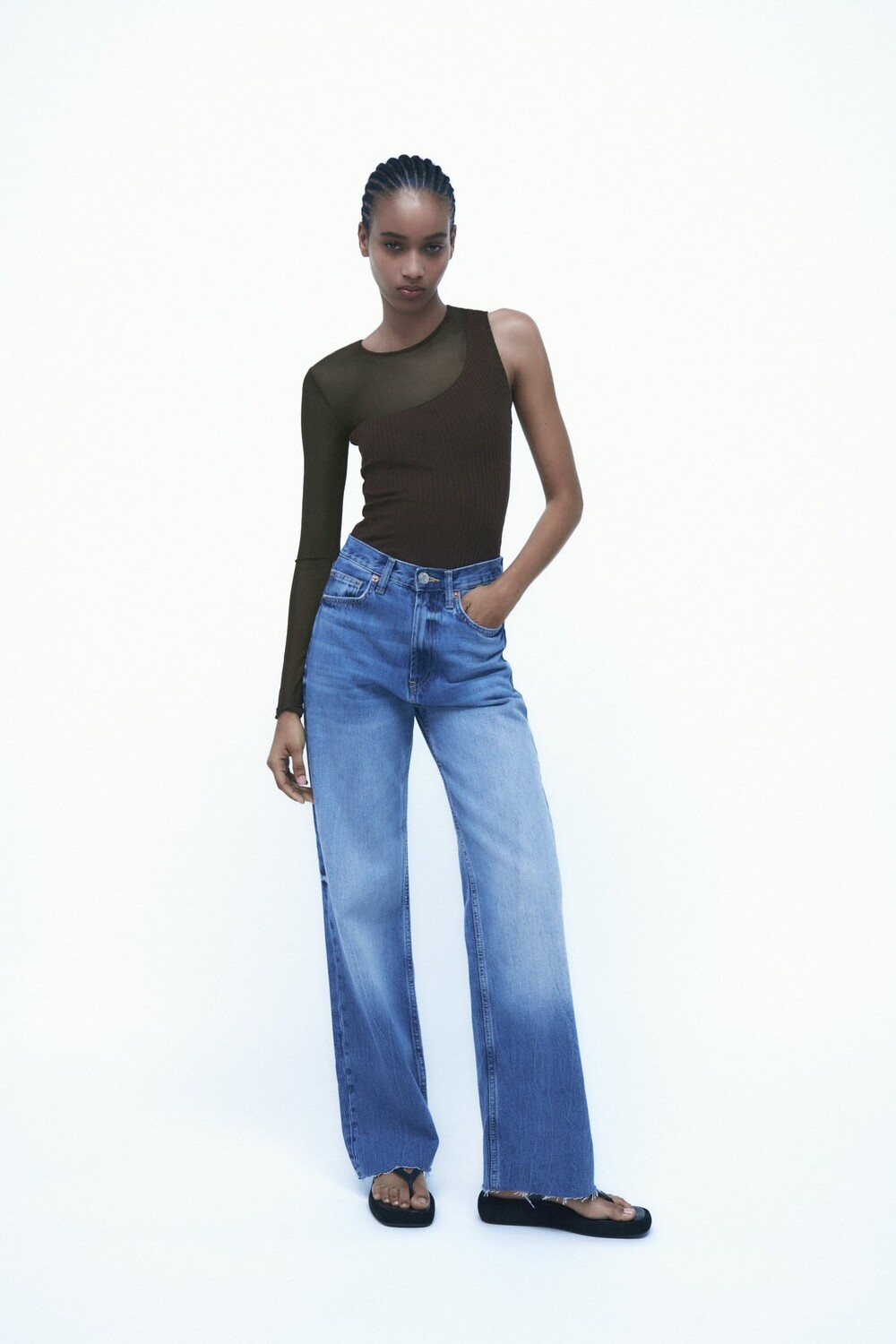 

Боди из асимметричного тюля ZARA, коричневый