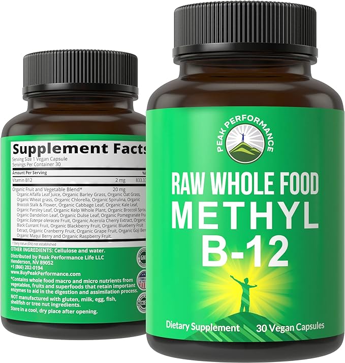 Витамин B12 Peak Performance Raw Whole Food Methyl, 30 капсул