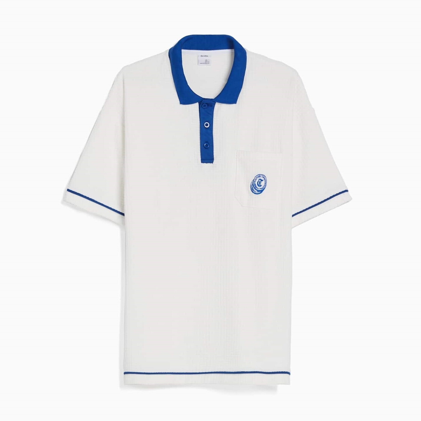 

Футболка-поло Bershka Contrast Short Sleeve, белый/синий