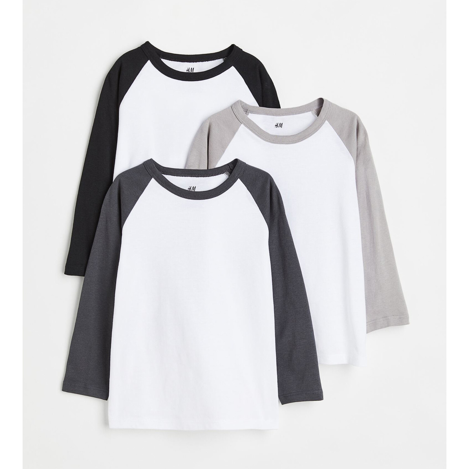 

Комплект из 3 рубашек из хлопкового джерси H&M Basics Color-block, темно-серый