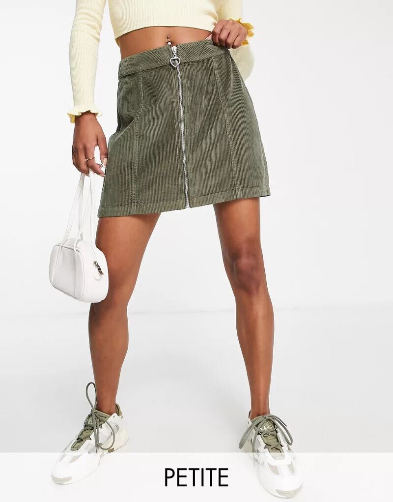 

Вельветовая мини-юбка цвета хаки Miss Selfridge Petite с полной застежкой-молнией