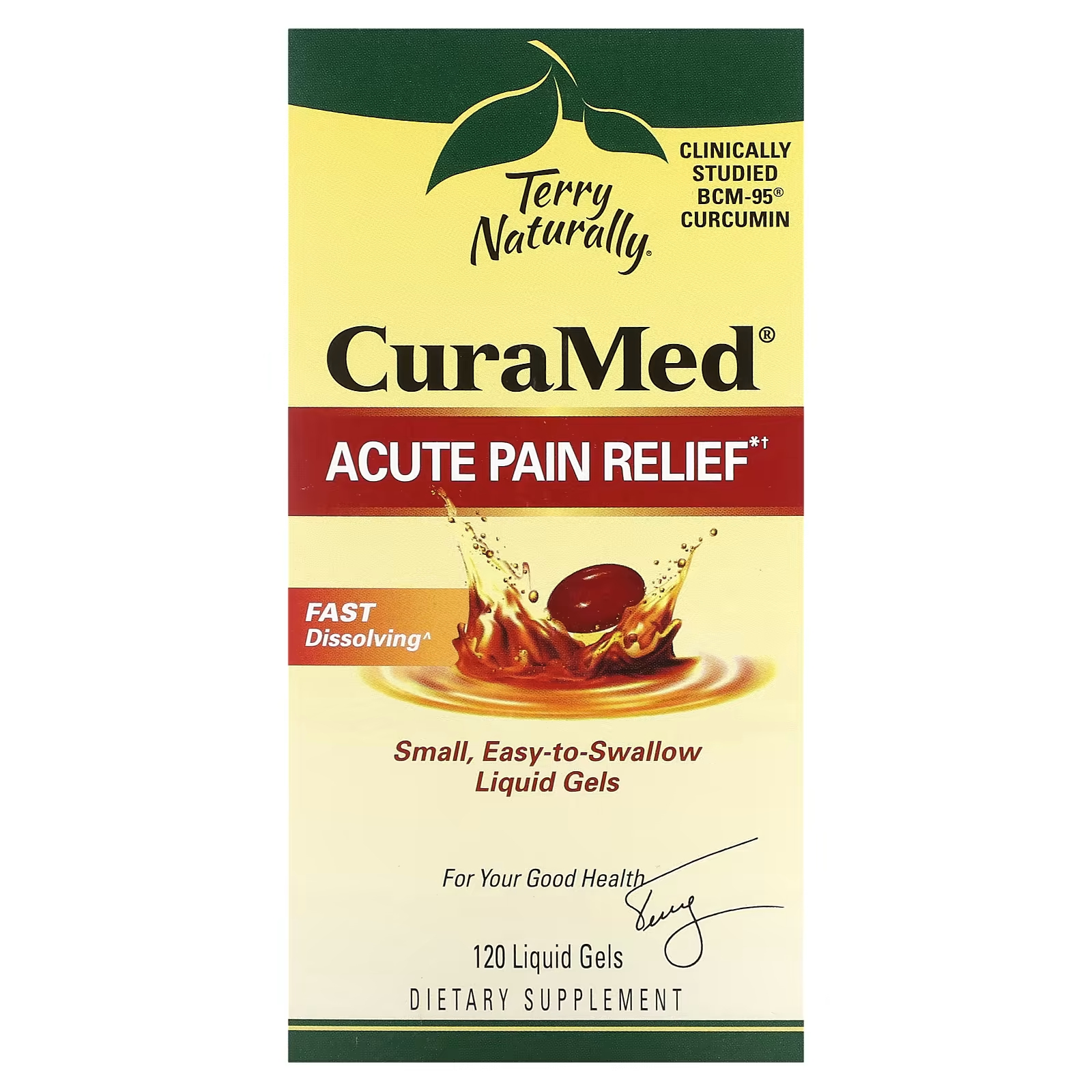 Средство от острой боли Terry Naturally CuraMed, 120 жидких гелей terry naturally curamed 375 мг 120 мягких желатиновых капсул