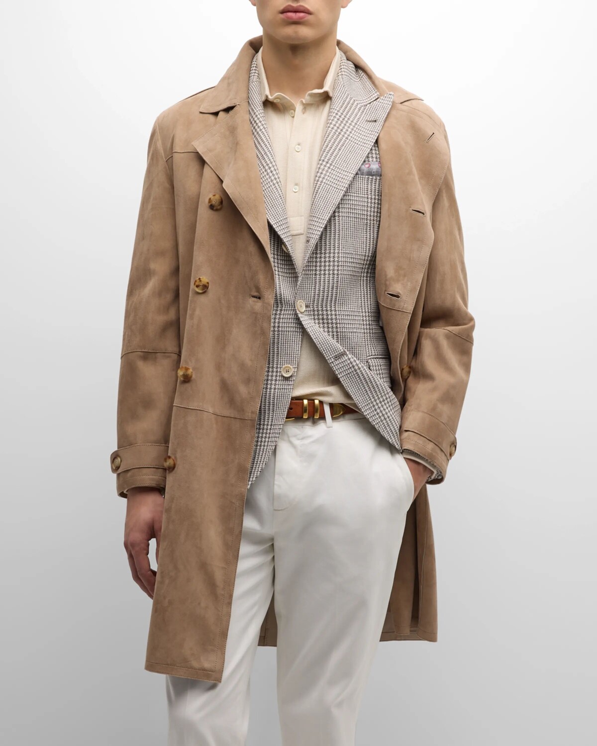 

Мужской замшевый двубортный тренч Brunello Cucinelli, цвет Dark Brown