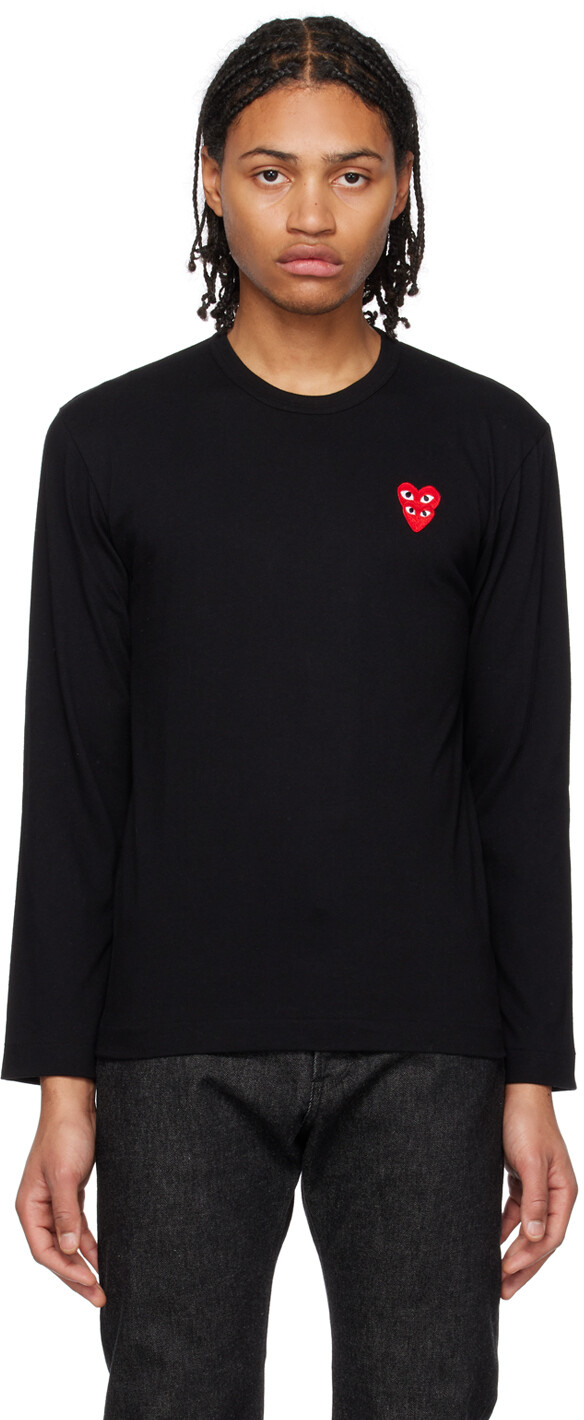 

Черная футболка с длинным рукавом с двойным сердечком Comme des Garçons Play