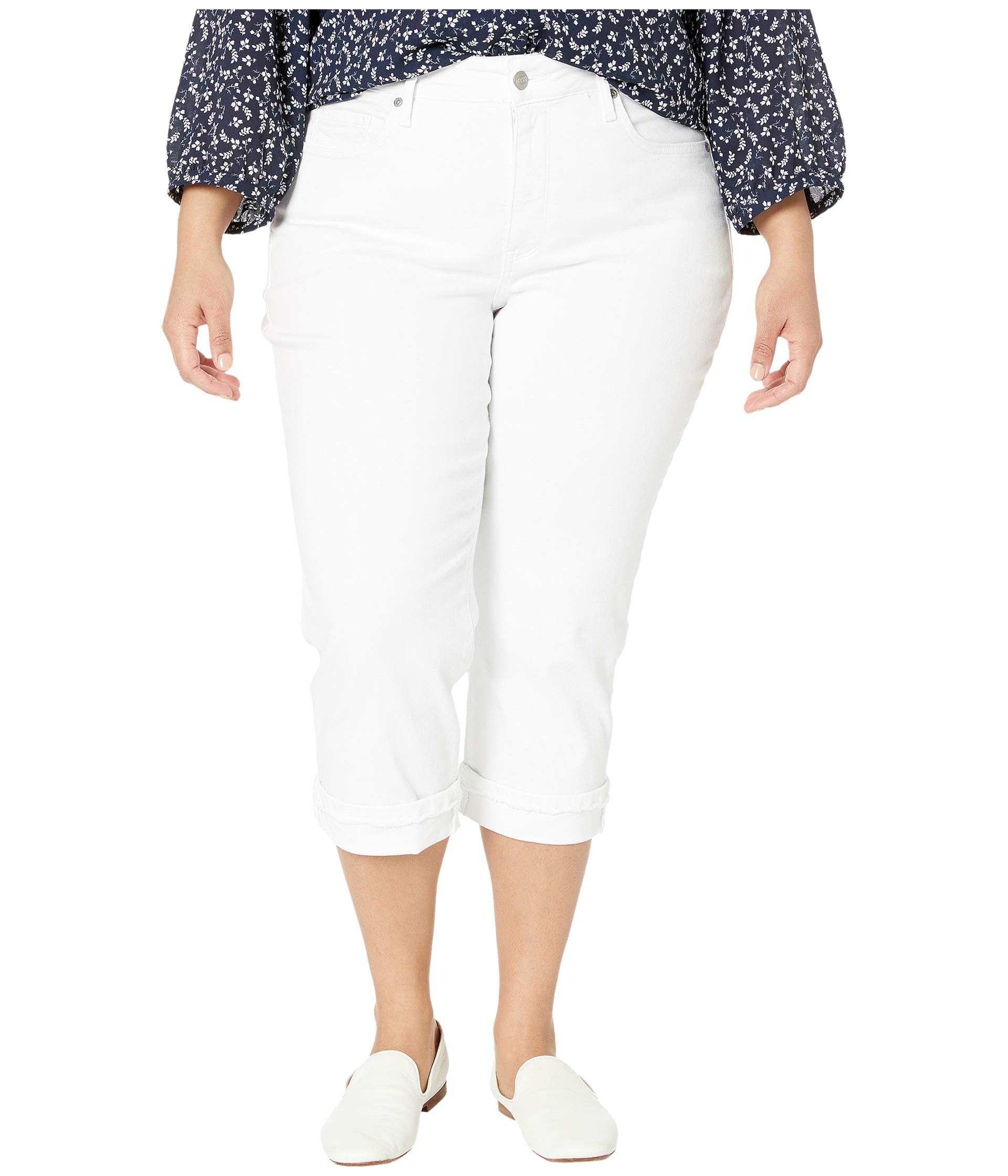 Джинсы NYDJ Plus Size, Plus Size Marilyn Crop with Frayed Cuffs in Optic White