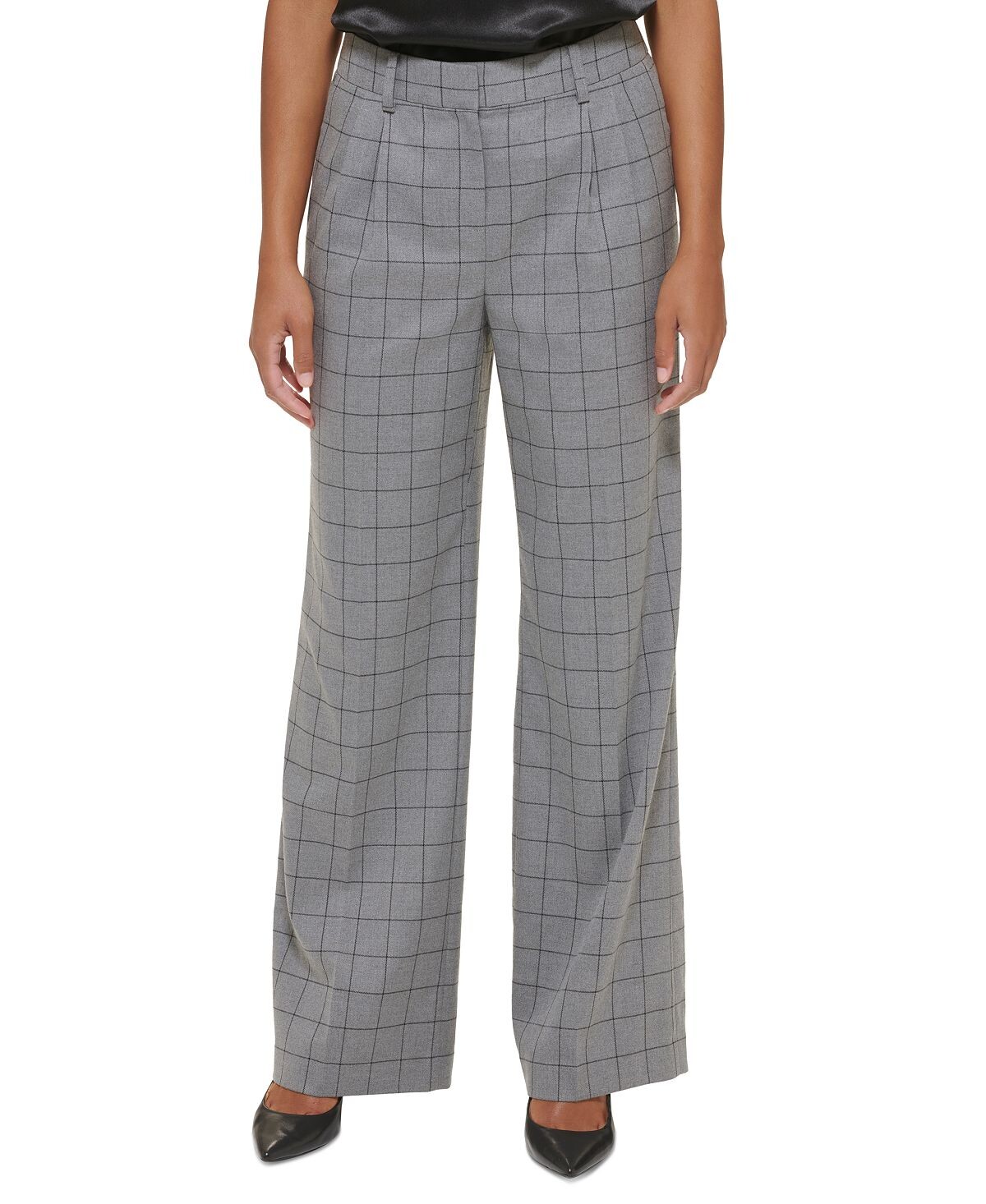 

Широкие брюки petite с принтом windowpane Calvin Klein, мульти