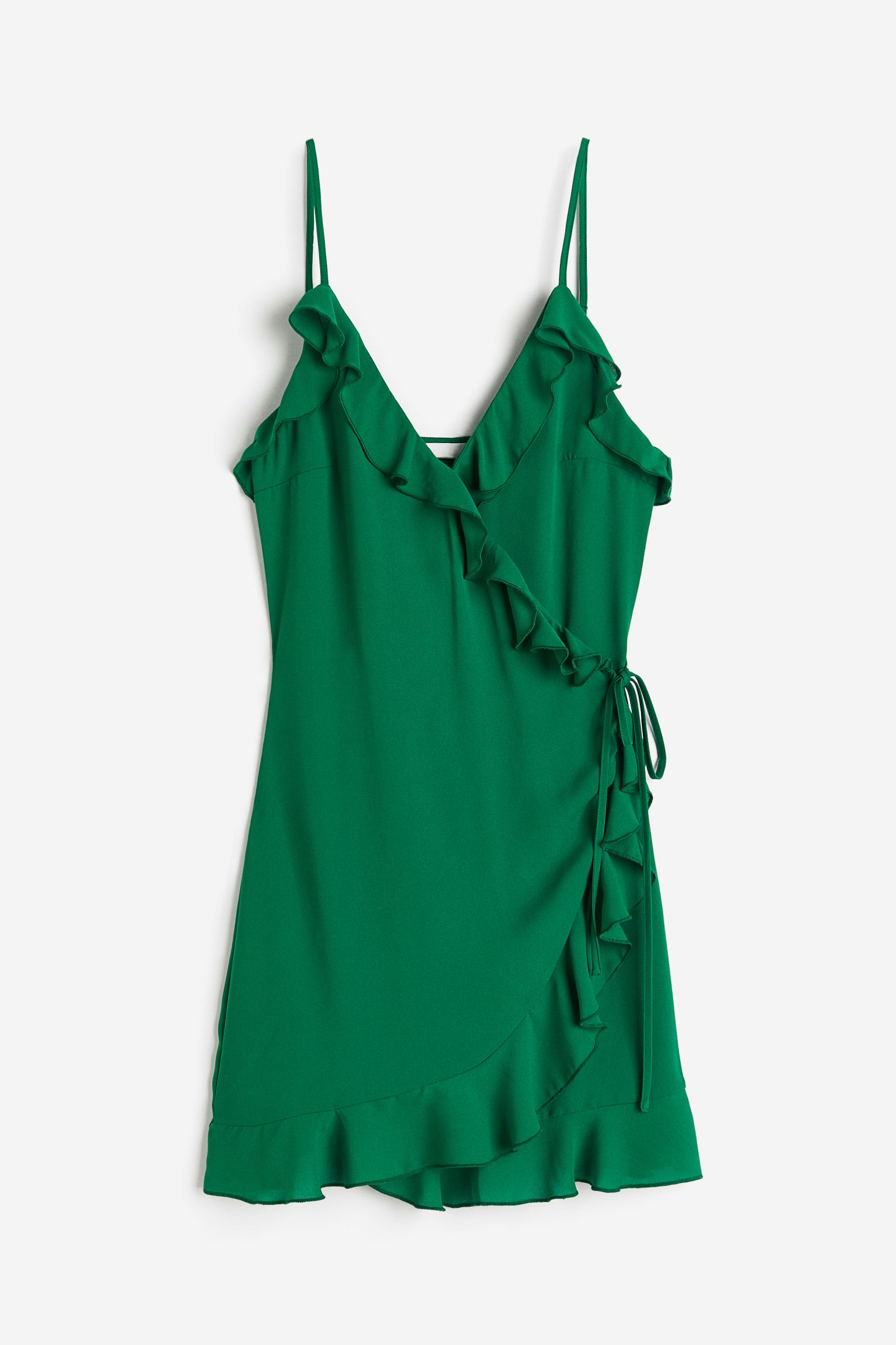 Платье H&M Flounce-trimmed Wrap, темно-зеленый платье с запахом и воланами h