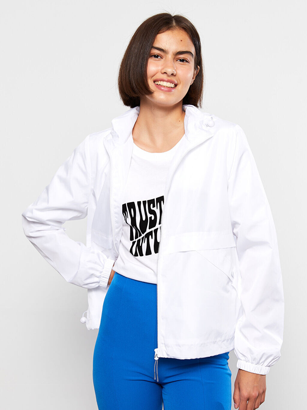 

Прямой женский плащ с капюшоном и длинными рукавами LCW Casual, Серый