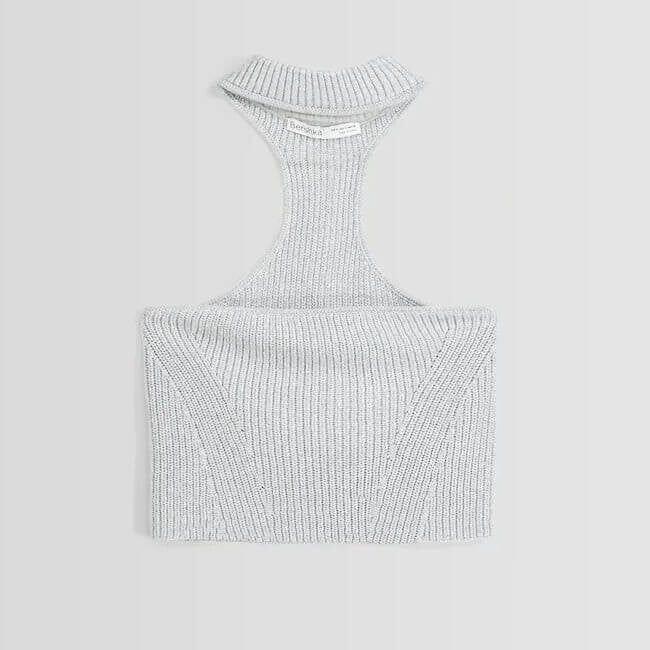 

Топ вязаный Bershka Shimmery Choker, серый