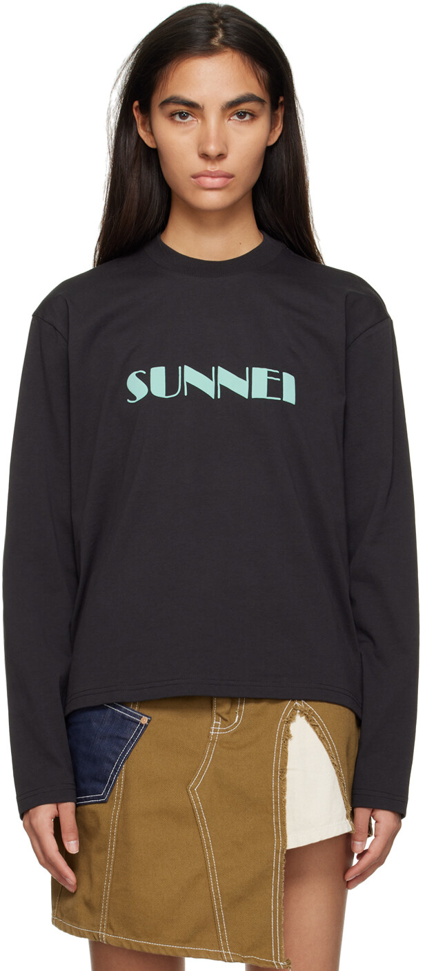 

Эксклюзивная черная футболка с длинным рукавом SSENSE SUNNEI, Черный