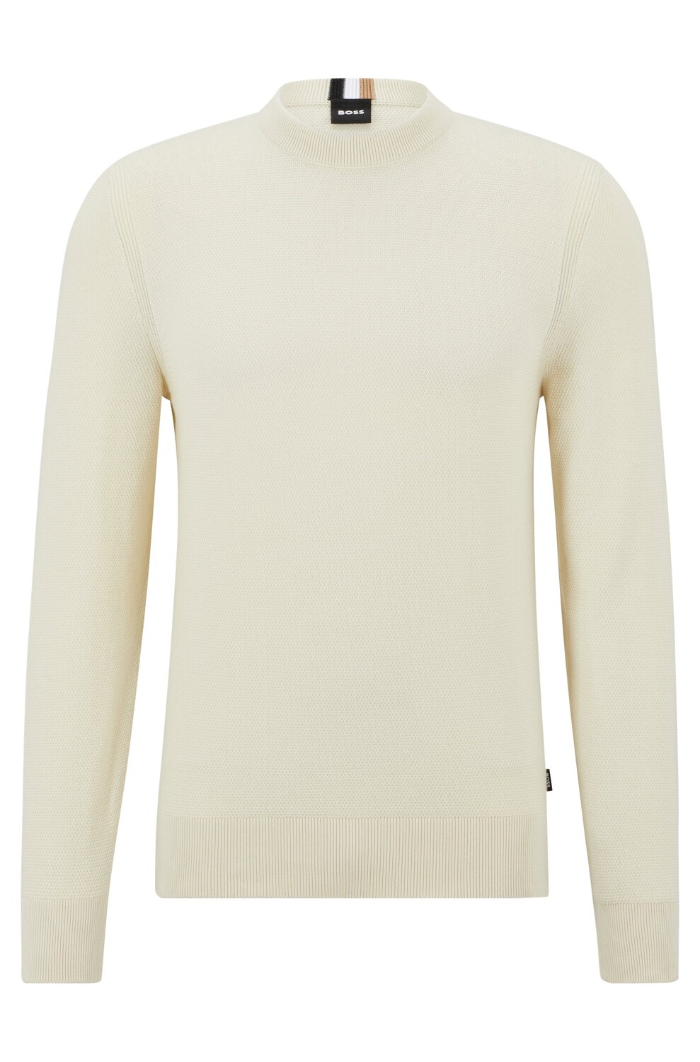

Джемпер Hugo Boss Crew-neck In Structured Cotton With Stripe Details, кремовый