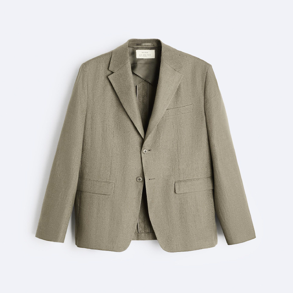 Пиджак Zara 100% Linen Suit, серо-коричневый пиджак zara textured suit серо бежевый