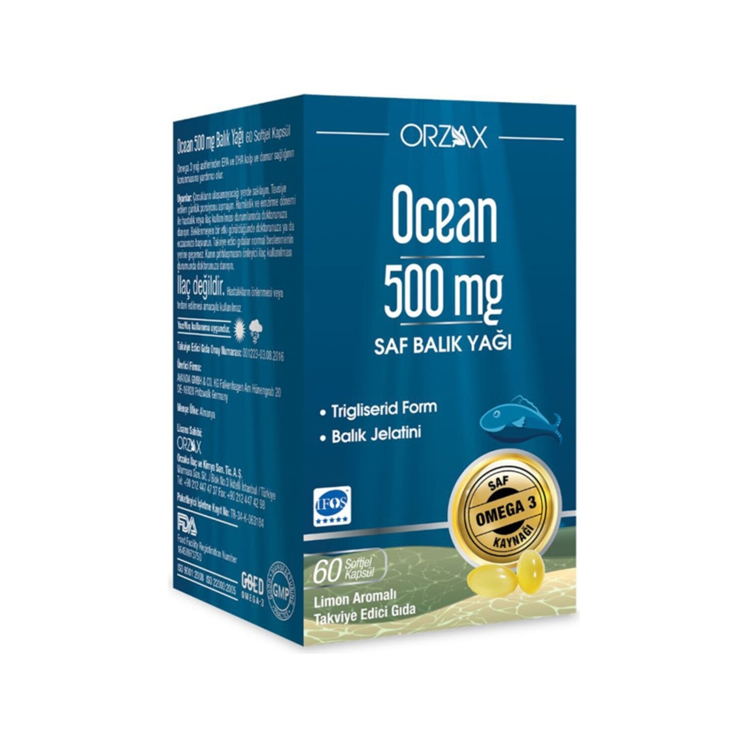Рыбий жир Ocean Омега-3, 60 капсул 500 мг рыбий жир омега 3 minami nutrition 500 мг 120 капсул