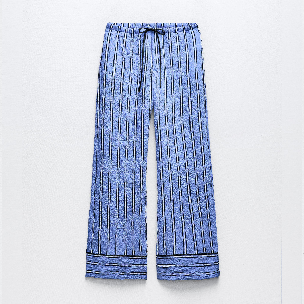 Брюки Zara Striped Creased-effect Pyjama-style, синий брюки zara creased effect palazzo антрацитово серый