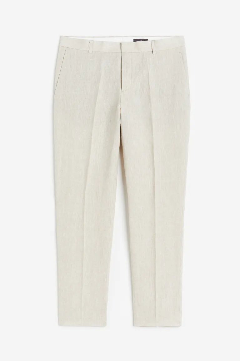 цена Брюки H&M Slim Fit Linen Suit, светло-бежевый