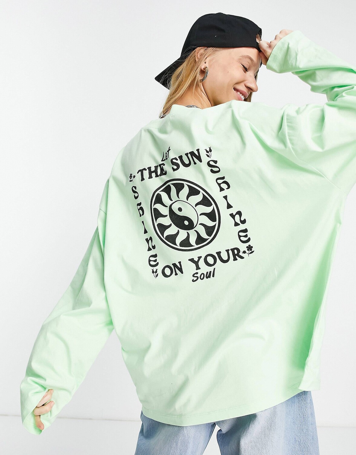 

Зеленая футболка с длинными рукавами Topshop smile