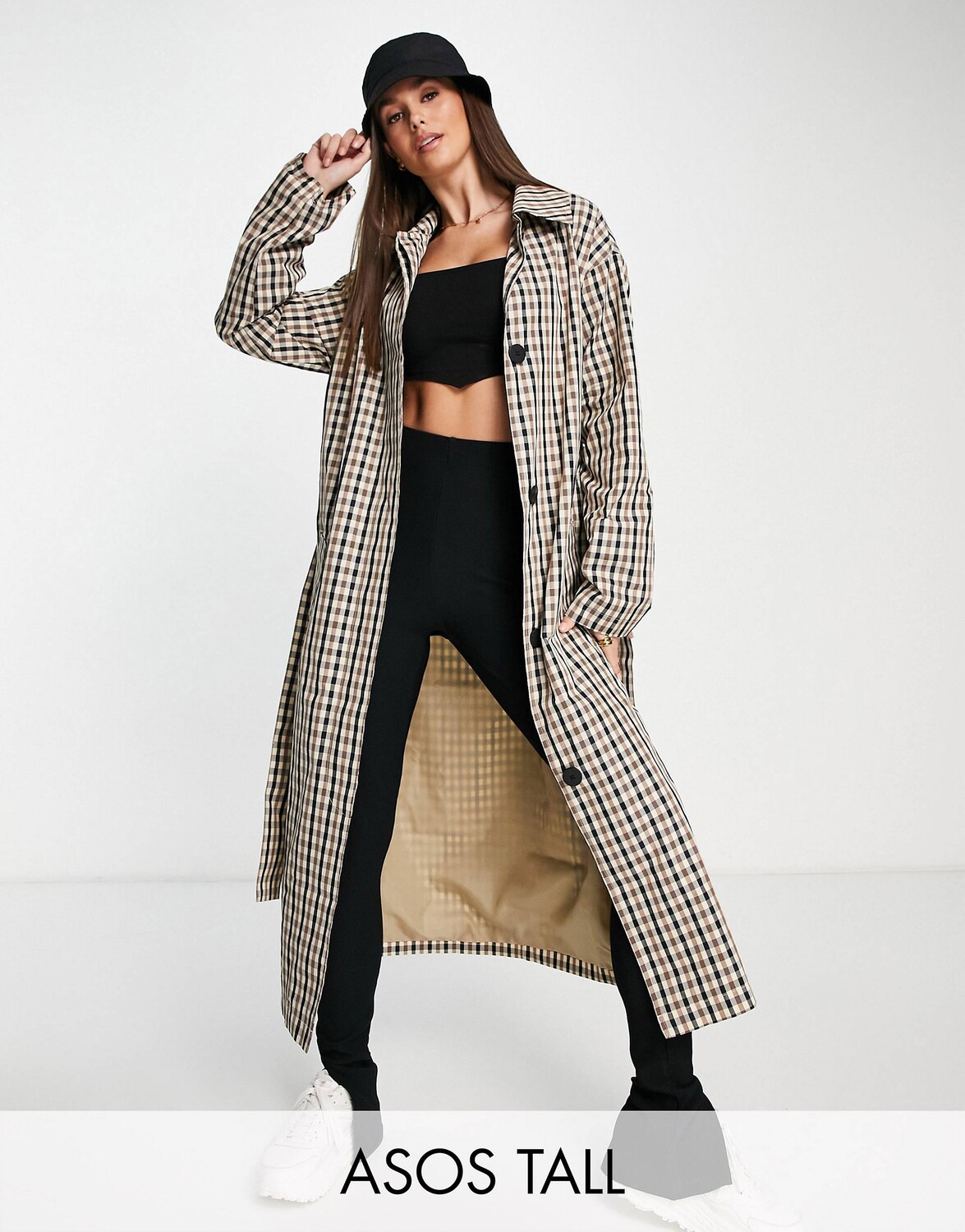 

Тренч бойфренда в клетку ASOS DESIGN Tall