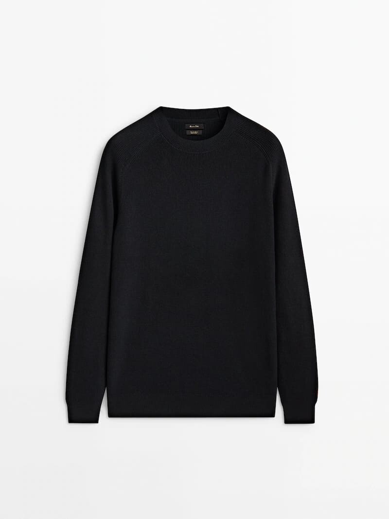 

Свитер Massimo Dutti Textured Knit Crew Neck Sweater, темно-синий