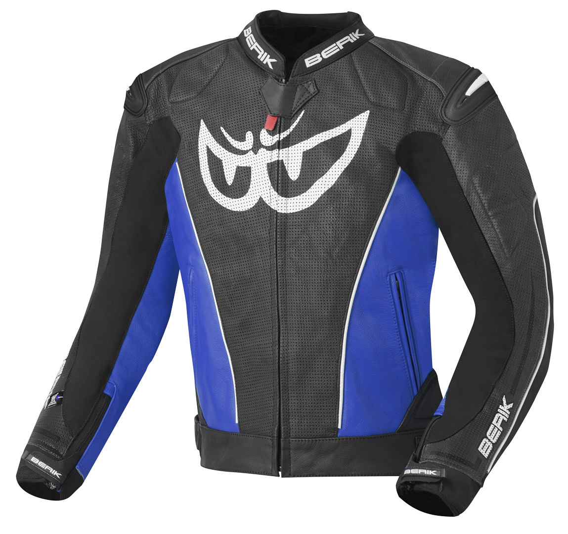 Мотоциклетная кожаная куртка Berik Street с регулируемой талией и манжетами, черный/синий