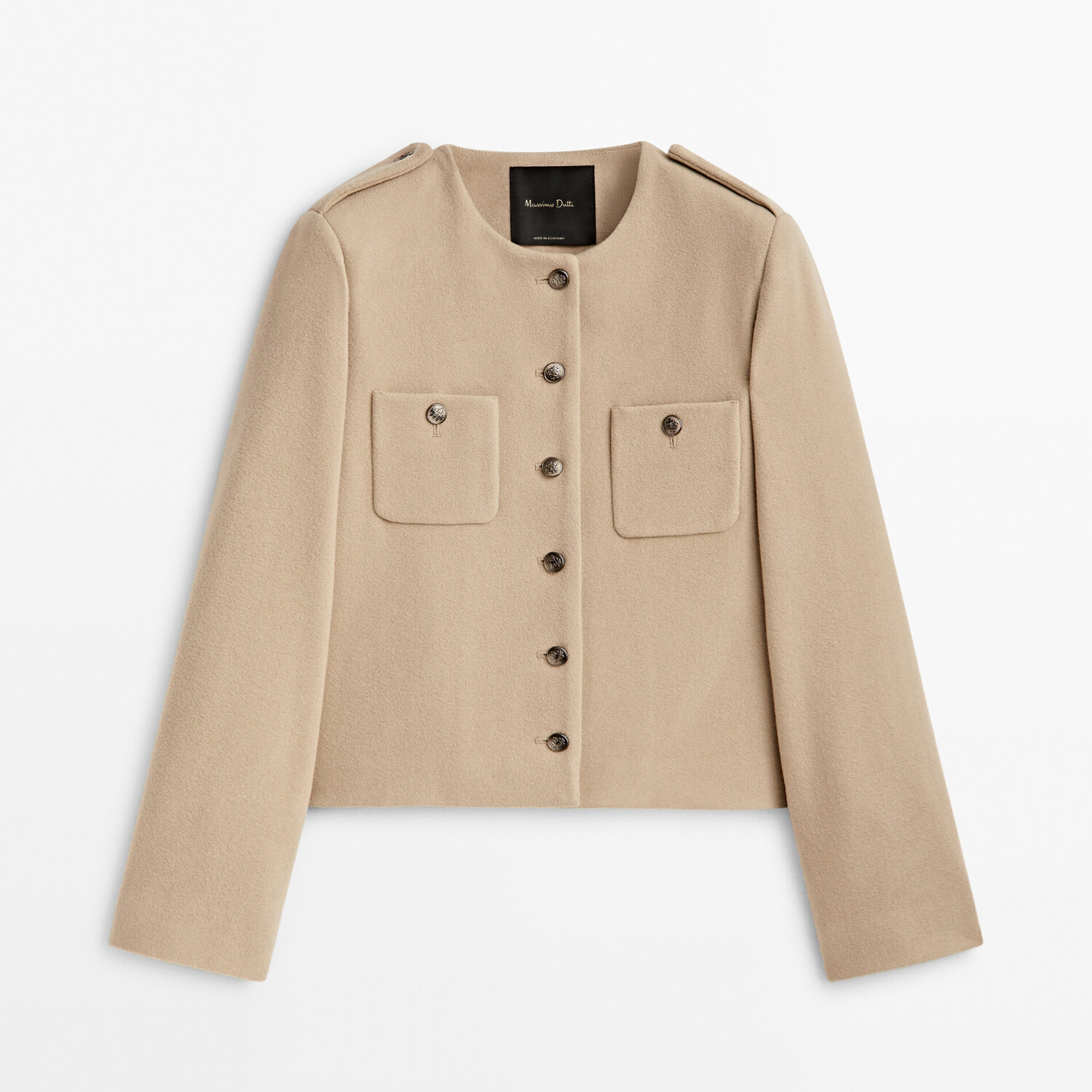 

Укороченный жакет Massimo Dutti Wool blend with buttons, коричнево-серый