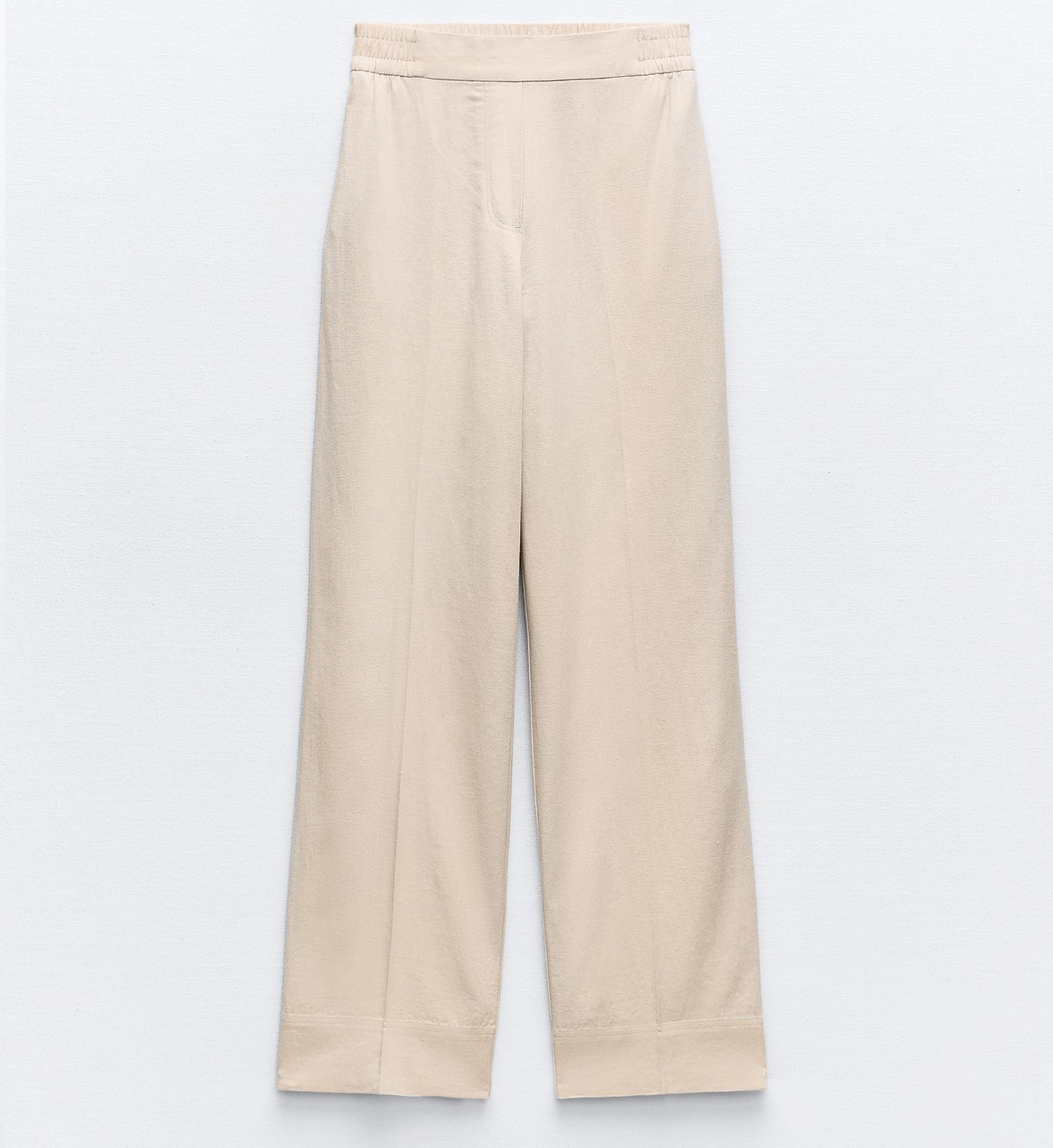 Брюки Zara Wide-leg Linen-blend, светло-бежевый новые женские брюки лидер продаж 2023 модные плиссированные металлические брюки с высокой талией и эластичным поясом