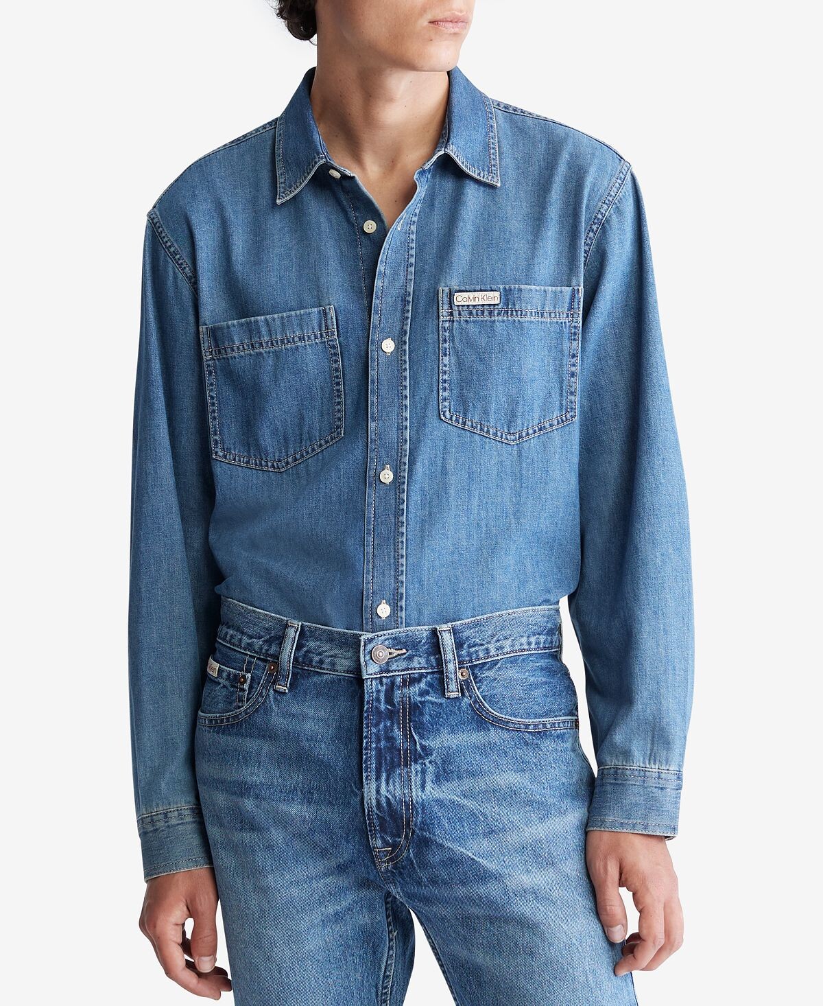 

Мужская классическая джинсовая рубашка с длинным рукавом Calvin Klein, мульти