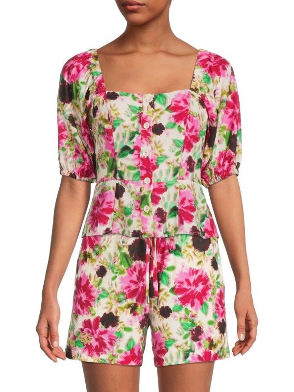 

Топ Цветочный BCBGMAXAZRIA с баской, розовый