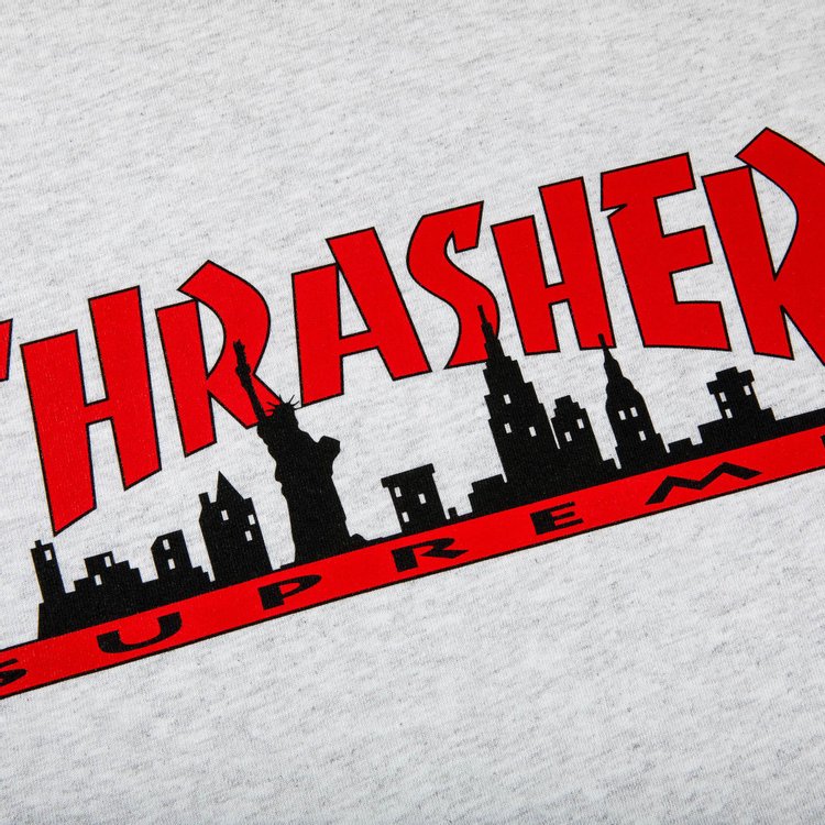 Футболка Supreme x Thrasher Skyline Tee 'Ash Grey', серый – купить