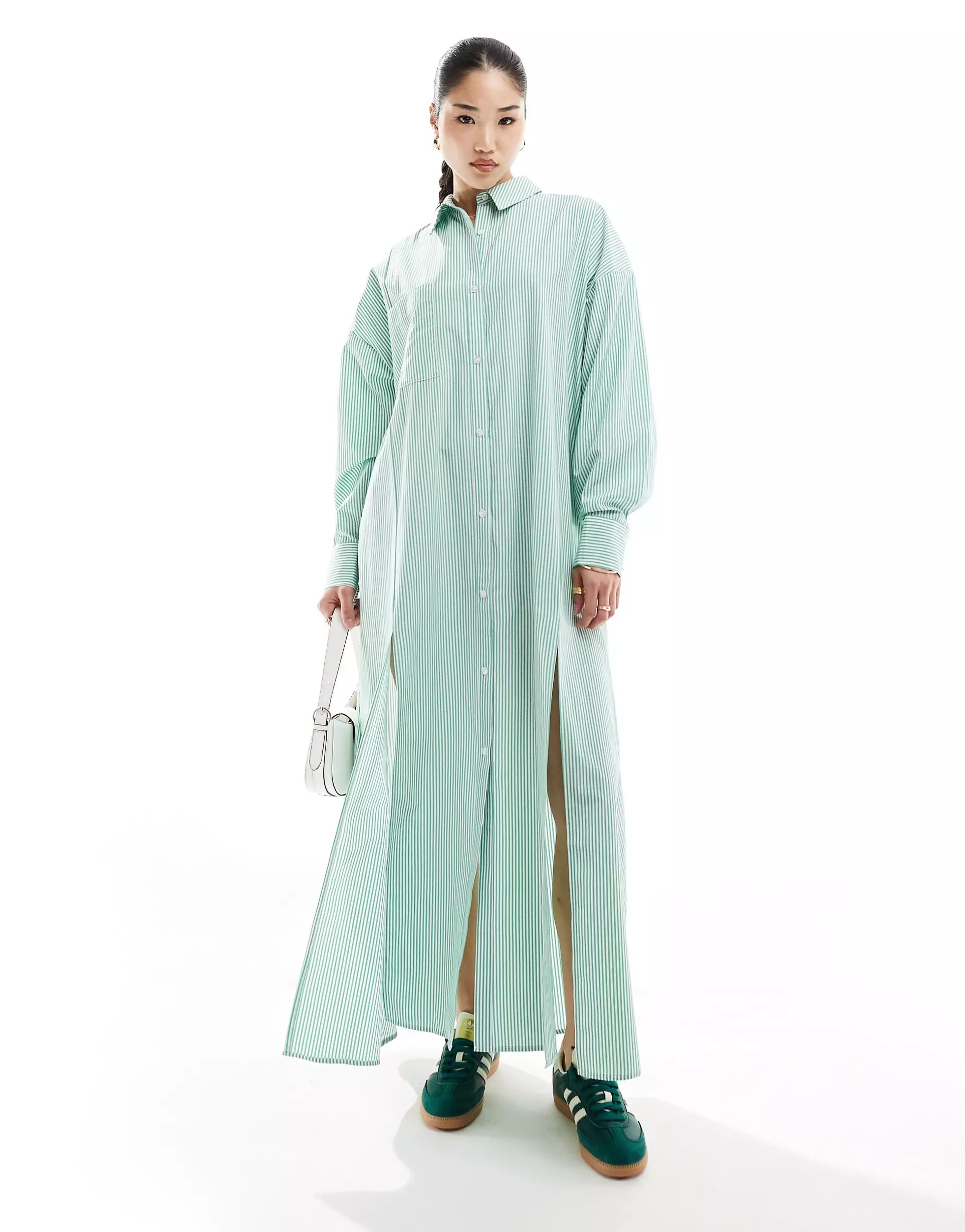Платье-рубашка макси Asos Design With High Double Split, светло-зеленый платье макси asos edition sleeveless sheer monochrome stripe черный белый
