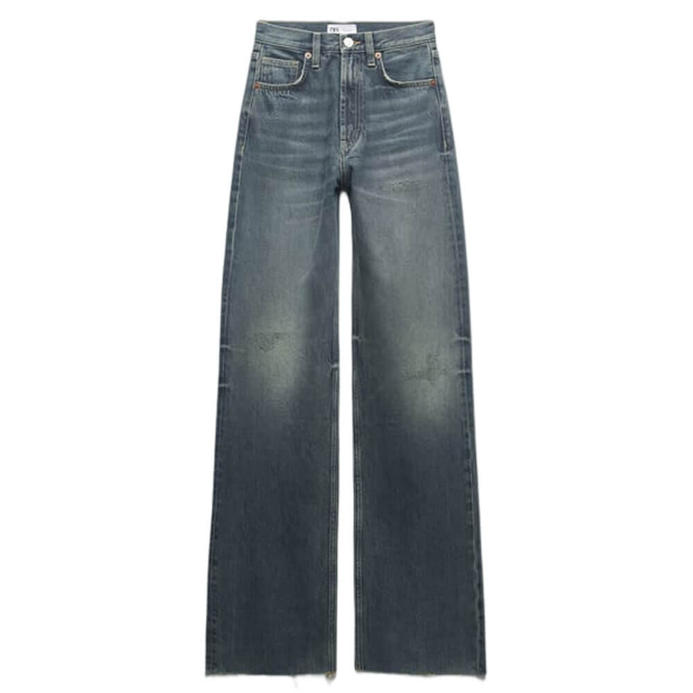 

Джинсы женские с широкими штанинами Zara TRF High-rise, синий