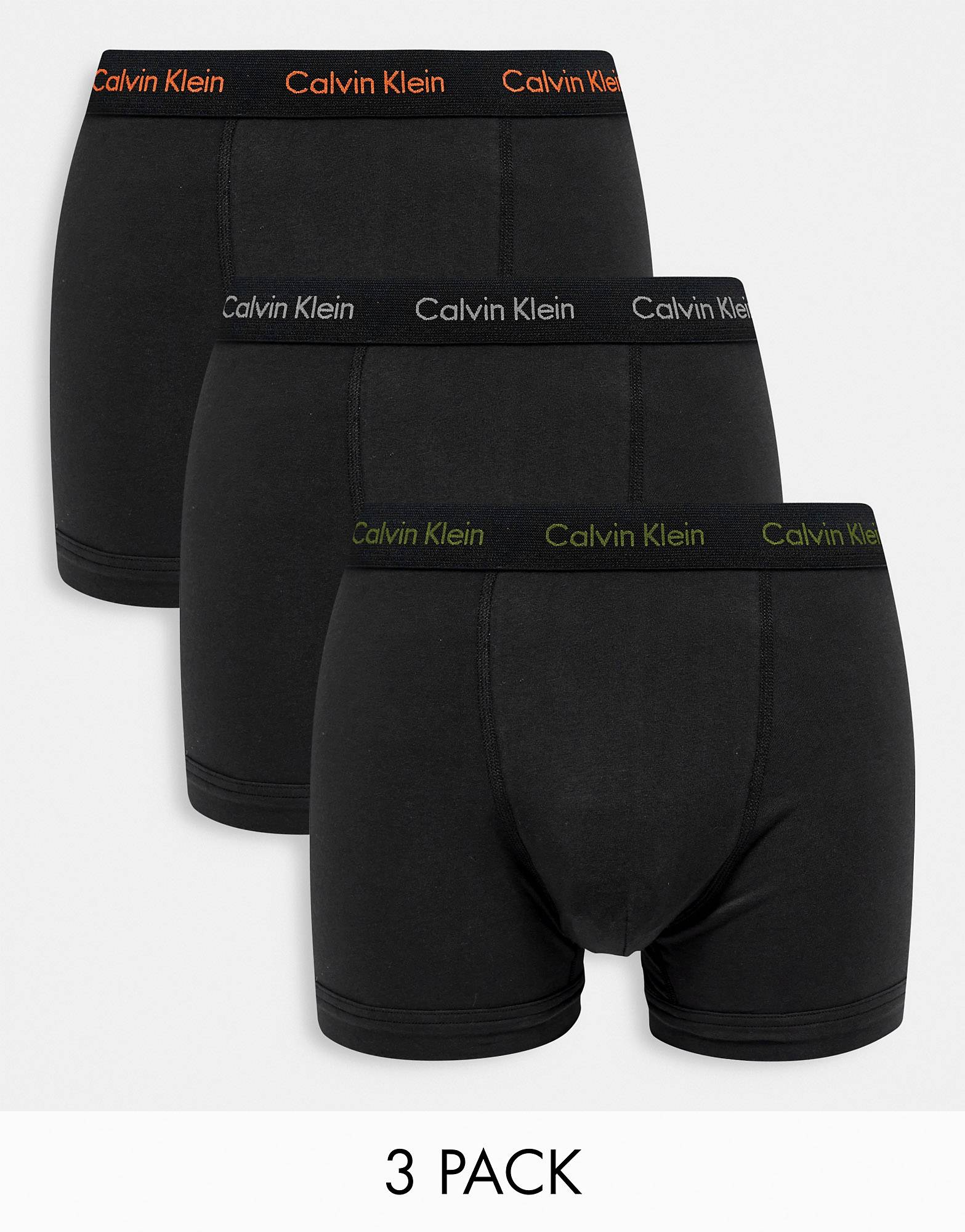 Комплект из 3 пар трусов Calvin Klein черного цвета с поясом с контрастным логотипом комплект из трех трусов nike everyday cotton stretch черного цвета с контрастным поясом