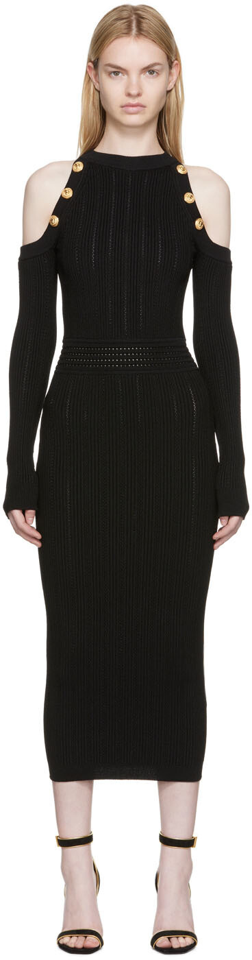 

Черное платье-миди с вырезом Balmain
