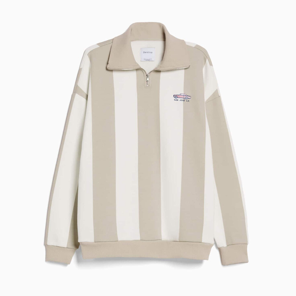 

Свитшот Bershka Striped With Zip, молочный/бежевый
