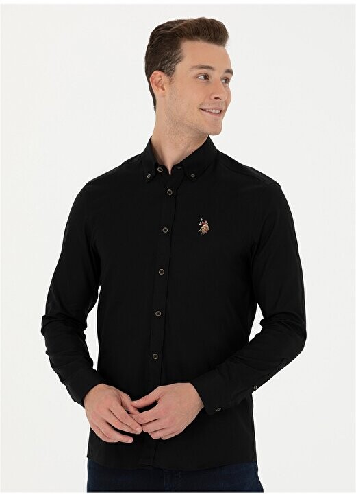 

Черная мужская рубашка Slim Fit с воротником на пуговицах CEDCOLOR023K U.S. Polo Assn., черный