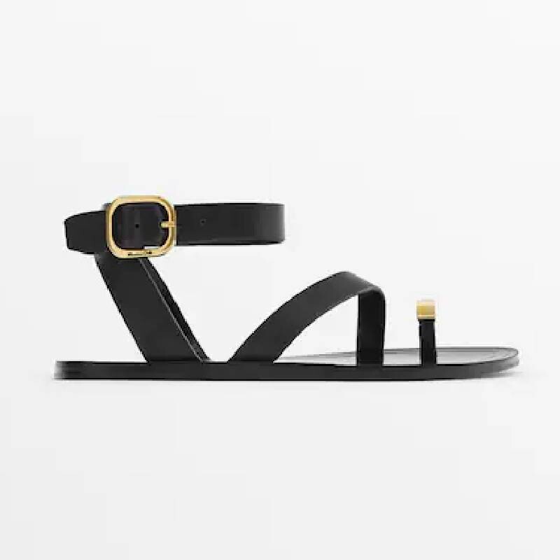 

Кожаные сандалии Massimo Dutti Leather Flat Slider, черный