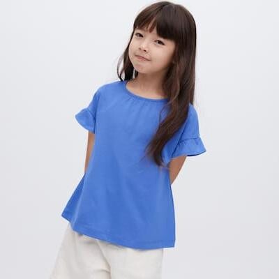 

Футболка для девочки Uniqlo Airism Cotton Frill Sleeved, синий