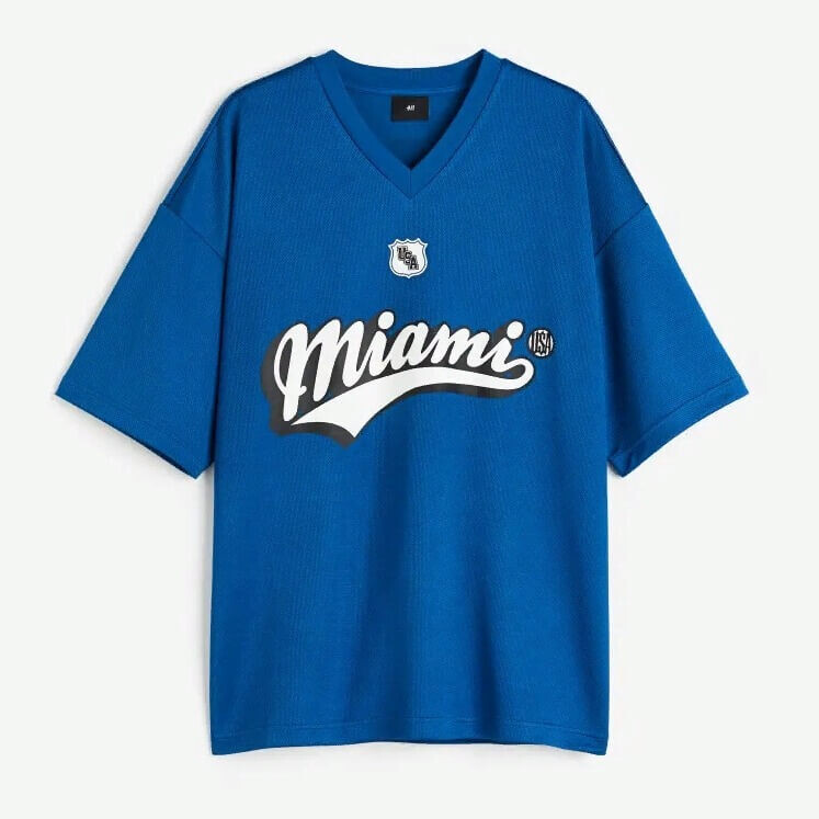 

Футболка с принтом H&M Miami Oversized Fit, синий