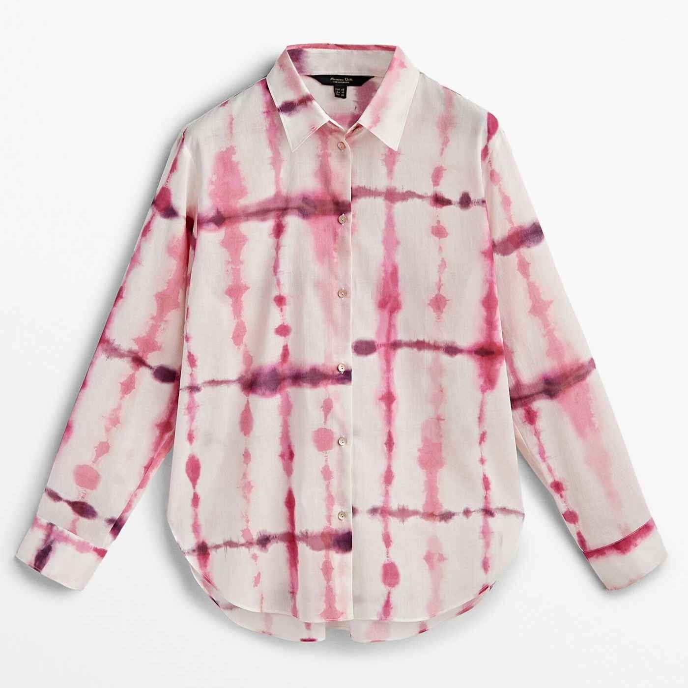 

Рубашка Massimo Dutti Cotton Tie-Dye, розовый