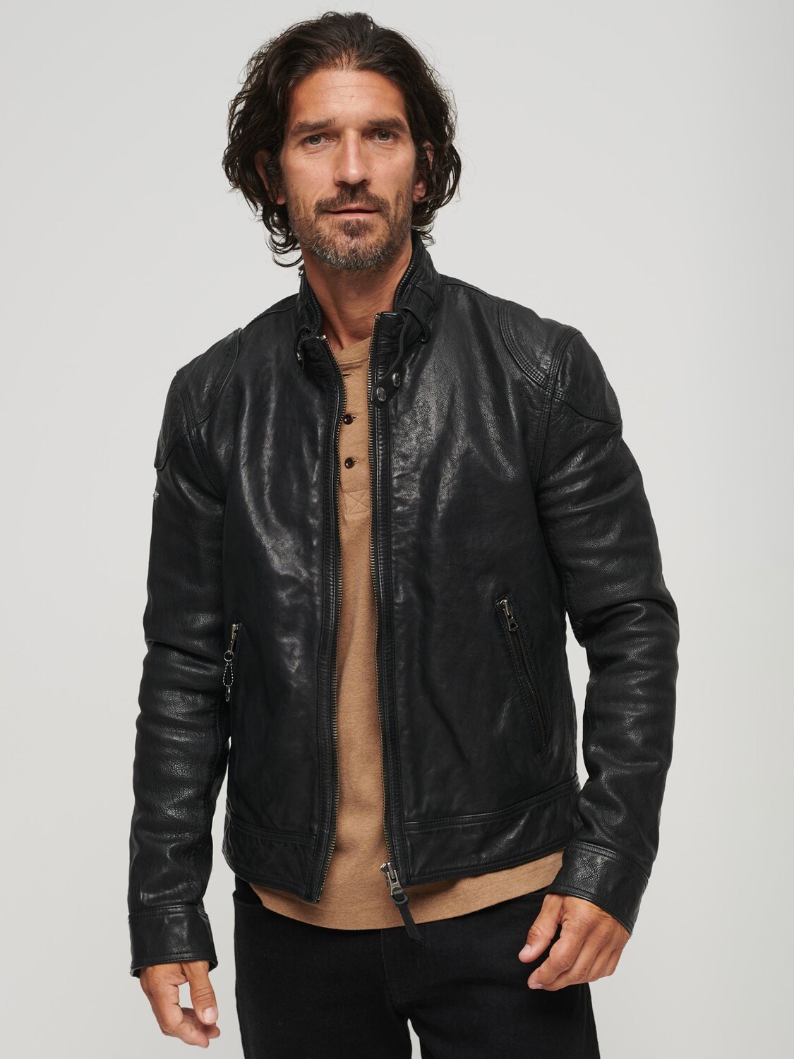 

Кожаная куртка-гонщик Superdry, корова инди черный